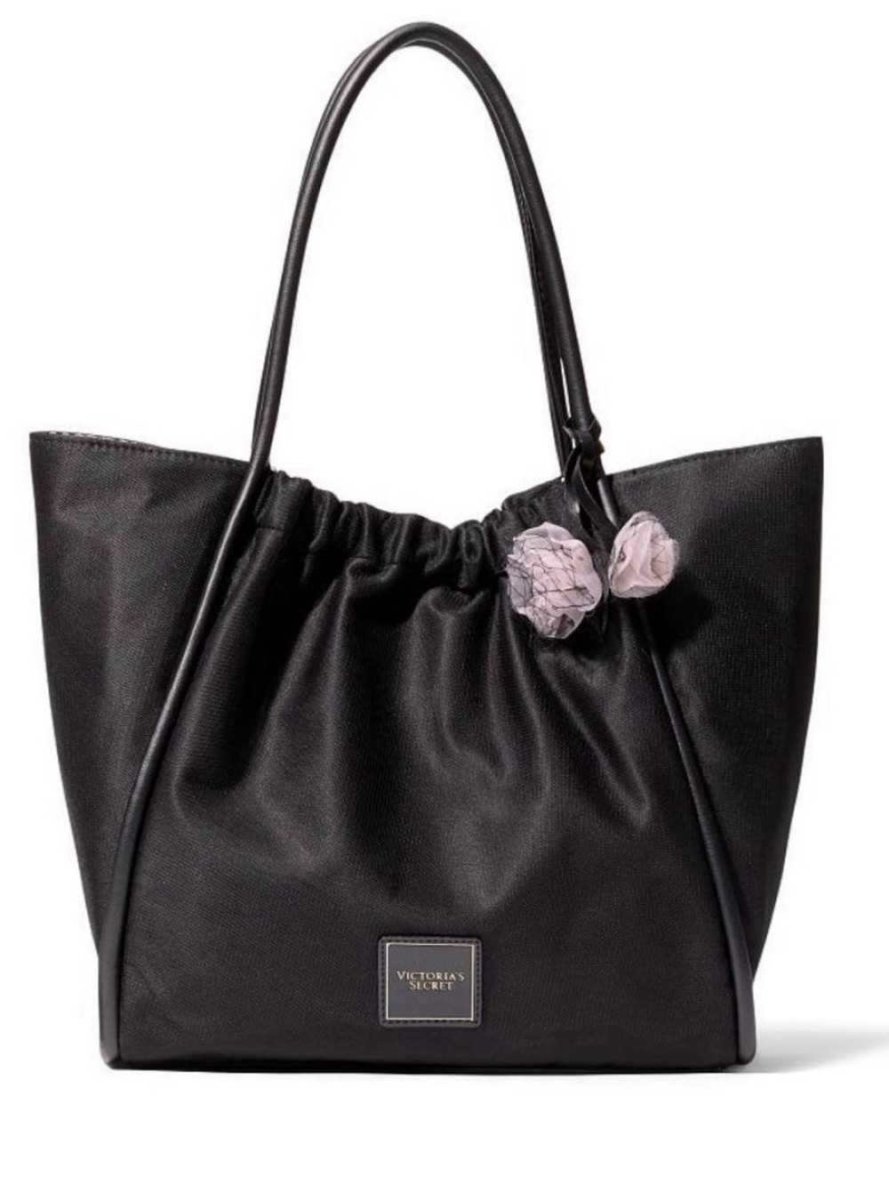 Victoria's Secret Black Tulle Tote Bag with Floral Charm